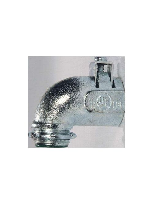 Product image for Steel Electric Products Co. DB5090-IC 1/2 Inch Zinc Plated Malleable Iron 90 Degrees Double Saddle Flexible Conduit Connector
