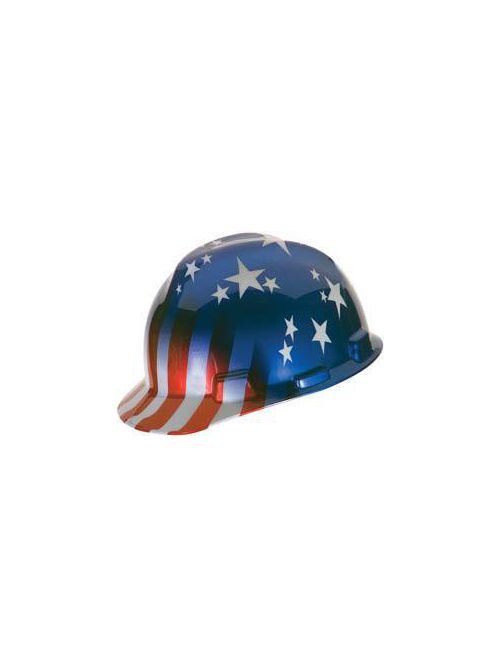 Product image for MSA Safety 10052945 American Stars and Stripes Standard Slotted Protective Cap with Fas-Trac III Suspension
