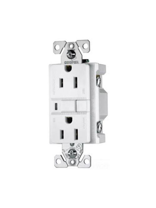 Product image for Eaton Wiring Devices VGF15W 15 Amp 125 VAC 2-Pole 3-Wire NEMA 5-15R White Straight Blade Duplex Receptacle