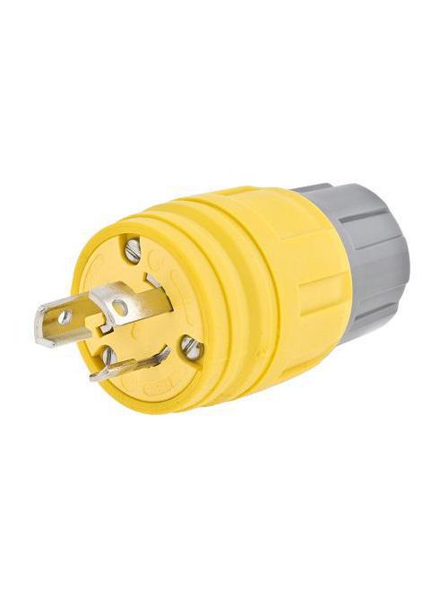 Product image for Arrow Hart Wiring L630PW 30 Amp 250 VAC 2-Pole 3-Wire NEMA L6-30 Yellow Watertight Locking Plug
