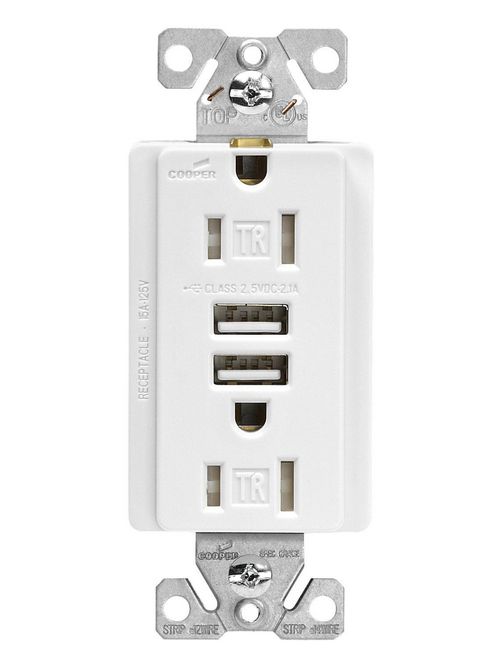 Arrow Hart Wiring TR7755W-BOX 15 Amp 125 VAC 2-Pole 3-Wire NEMA 5-15R White Combination USB Charger with Receptacle Arrow Hart Wiring TR7755W-BOX 15 Amp 125 VAC 2-Pole 3-Wire NEMA 5-15R White Combination USB Charger with Receptacle