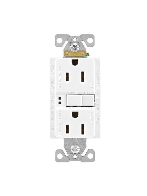 Product image for Arrow Hart Wiring SGF15W 15 Amp 125 VAC 2-Pole 3-Wire NEMA 5-15R White GFCI Duplex Receptacle