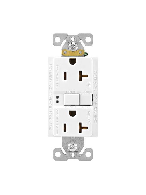Eaton Wiring Devices SGF20W 20 Amp 125 VAC 2-Pole 3-Wire NEMA 5-20R White GFCI Duplex Receptacle Eaton Wiring Devices SGF20W 20 Amp 125 VAC 2-Pole 3-Wire NEMA 5-20R White GFCI Duplex Receptacle