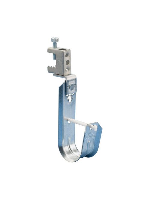 Product image for Erico CAT21BCB Beam clamp with attached CADDY Cablecat J-Hook. Supports low voltage cables.