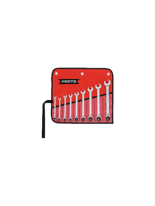 Product image for Proto JSCVT-9S 9 Piece Full Polish Combination Reversible Ratcheting Wrench Set - 12 Point