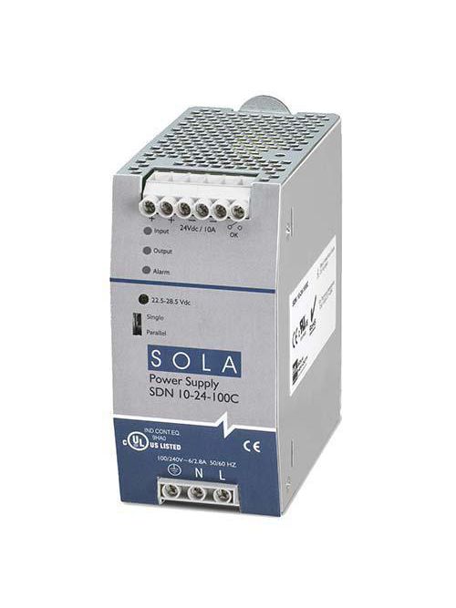 Product image for Sola Hevi-Duty SDN10-24-100C Compact DIN Rail Power Supply. Output: 24Vdc, 10A (240W)
