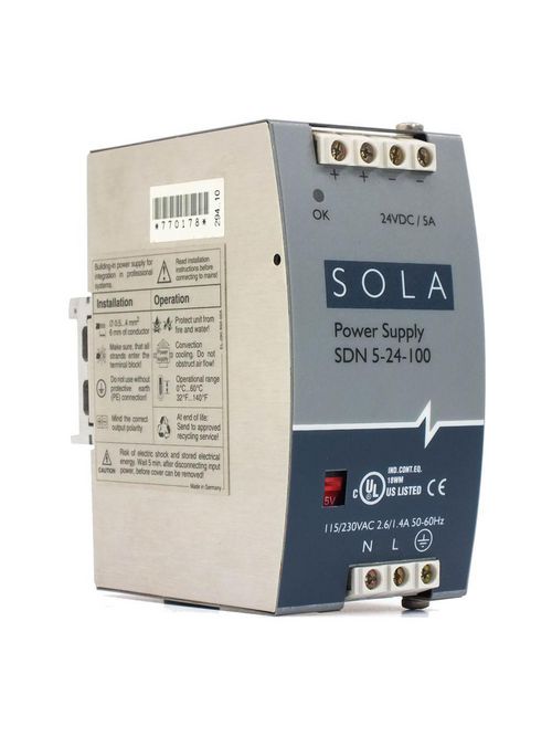 Product image for Sola Hevi-Duty SDN4-24-100LP DIN Rail Power Supply. Output: 24Vdc, 3.8A (92W)