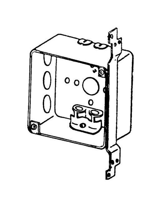 Product image for Appleton 4SXDVB-PL 4" Square Outlet/Switch Box w/AC/MC/FMC Clamps & Plain Vertical Bracket, 2-1/8" Deep, 30.3cu.in, 1/2" & 21/32" Knockouts, Drawn, Steel