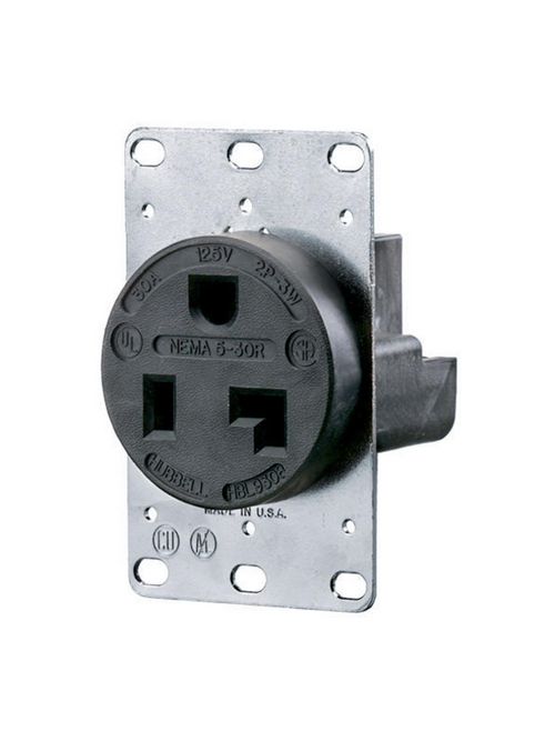 Hubbell Wiring Devices HBL9308 30 Amp 125 Volt 2-Pole 3-Wire NEMA 5-30R Black Straight Blade Receptacle Hubbell Wiring Devices HBL9308 30 Amp 125 Volt 2-Pole 3-Wire NEMA 5-30R Black Straight Blade Receptacle