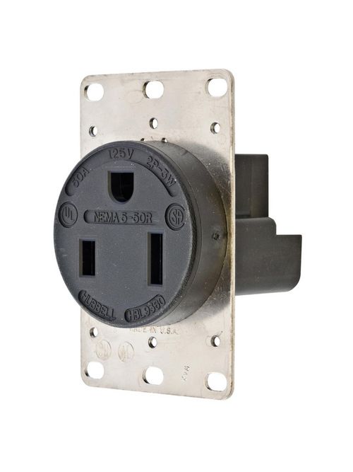 Hubbell Wiring Devices HBL9360 50 Amp 125 Volt 2-Pole 3-Wire NEMA 5-50R Black Straight Blade Receptacle Hubbell Wiring Devices HBL9360 50 Amp 125 Volt 2-Pole 3-Wire NEMA 5-50R Black Straight Blade Receptacle