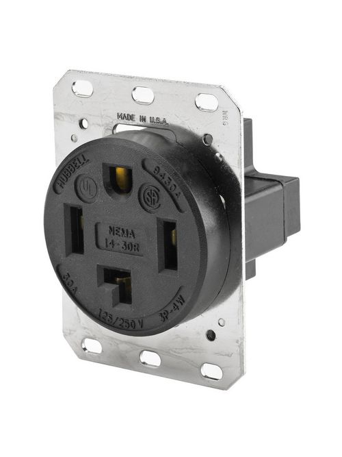 Hubbell Wiring Devices HBL9430A 30 Amp 125/250 Volt 3-Pole 4-Wire NEMA 14-30R Black Straight Blade Receptacle Hubbell Wiring Devices HBL9430A 30 Amp 125/250 Volt 3-Pole 4-Wire NEMA 14-30R Black Straight Blade Receptacle