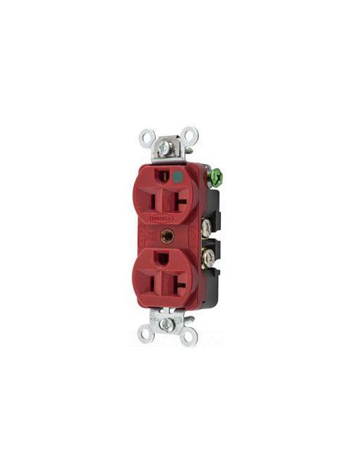 Product image for Hubbell HBL8300HR 20 Amp 125 Volt 2-Pole 3-Wire NEMA 5-20R Red Straight Blade Duplex Receptacle