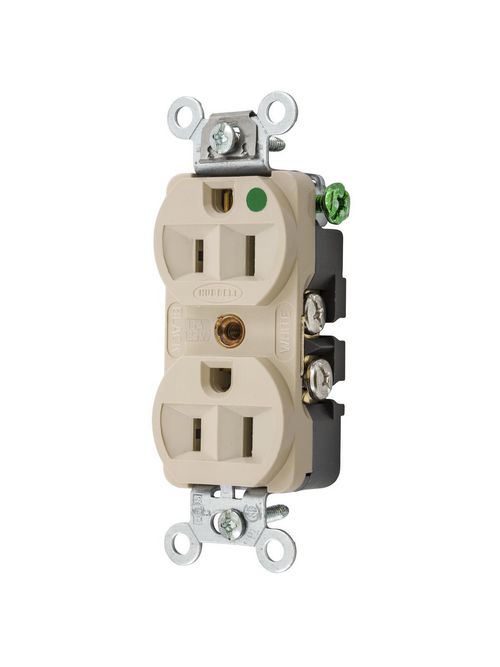 Hubbell Wiring Devices HBL8200HI 15 Amp 125 Volt 2-Pole 3-Wire NEMA 5-15R Ivory Straight Blade Duplex Receptacle Hubbell Wiring Devices HBL8200HI 15 Amp 125 Volt 2-Pole 3-Wire NEMA 5-15R Ivory Straight Blade Duplex Receptacle