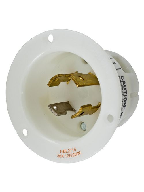 Hubbell Wiring Devices HBL2715 30 Amp 125/250 Volt 3-Pole 4-Wire NEMA L14-30P White Locking Flanged Inlet Hubbell Wiring Devices HBL2715 30 Amp 125/250 Volt 3-Pole 4-Wire NEMA L14-30P White Locking Flanged Inlet