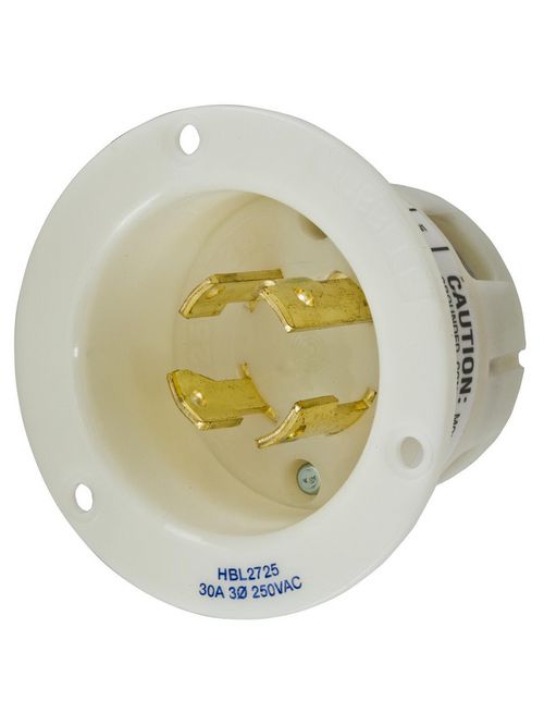 Hubbell Wiring Devices HBL2725 30 Amp 250 Volt 3-Pole 4-Wire NEMA L15-30P White Locking Flanged Inlet Hubbell Wiring Devices HBL2725 30 Amp 250 Volt 3-Pole 4-Wire NEMA L15-30P White Locking Flanged Inlet