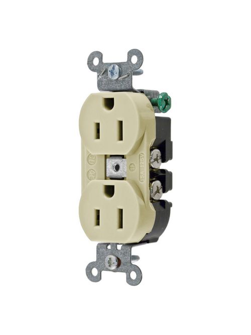 Hubbell Wiring Devices 5252AI 15 Amp 125 Volt 2-Pole 3-Wire NEMA 5-15R Ivory Straight Blade Duplex Receptacle Hubbell Wiring Devices 5252AI 15 Amp 125 Volt 2-Pole 3-Wire NEMA 5-15R Ivory Straight Blade Duplex Receptacle