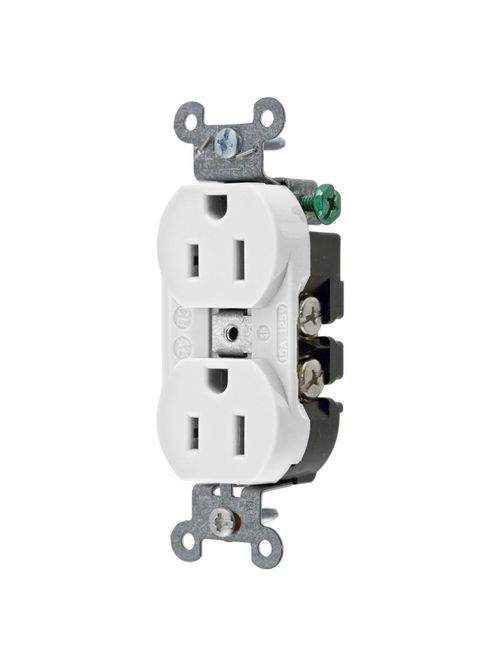 Hubbell Wiring Devices 5252AW 15 Amp 125 Volt 2-Pole 3-Wire NEMA 5-15R White Straight Blade Duplex Receptacle Hubbell Wiring Devices 5252AW 15 Amp 125 Volt 2-Pole 3-Wire NEMA 5-15R White Straight Blade Duplex Receptacle
