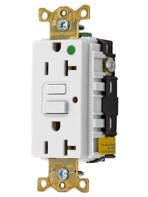 Product image for Hubbell GFR8300HWLA 20 Amp 125 Volt 2-Pole 3-Wire NEMA 5-20R White GFCI Receptacle with LED Indicator