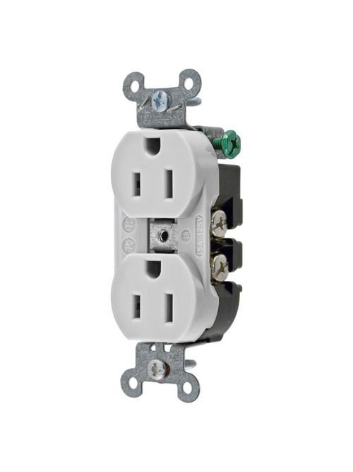 Hubbell Wiring Devices 5252AOW 15 Amp 125 Volt 2-Pole 3-Wire NEMA 5-15R White Straight Blade Duplex Receptacle Hubbell Wiring Devices 5252AOW 15 Amp 125 Volt 2-Pole 3-Wire NEMA 5-15R White Straight Blade Duplex Receptacle