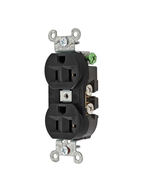 Hubbell Wiring Devices 5362BLK 20 Amp 125 Volt 2-Pole 3-Wire NEMA 5-20R Black Straight Blade Duplex Receptacle Hubbell Wiring Devices 5362BLK 20 Amp 125 Volt 2-Pole 3-Wire NEMA 5-20R Black Straight Blade Duplex Receptacle