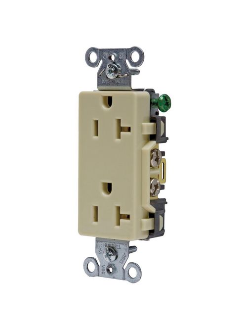 Hubbell Wiring Devices DR20I 20 Amp 125 Volt 2-Pole 3-Wire NEMA 5-20R Ivory Decorator Straight Blade Receptacle Hubbell Wiring Devices DR20I 20 Amp 125 Volt 2-Pole 3-Wire NEMA 5-20R Ivory Decorator Straight Blade Receptacle