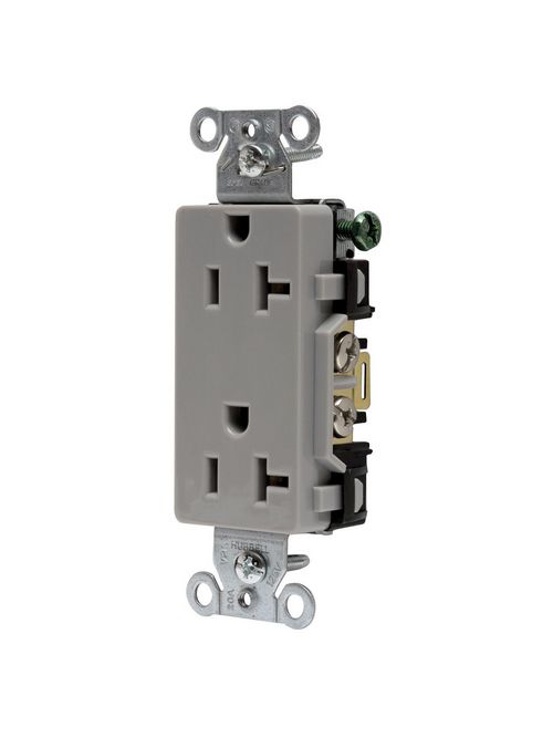 Hubbell Wiring Devices DR20GRY 20 Amp 125 Volt 2-Pole 3-Wire NEMA 5-20R Gray Nylon Straight Blade Duplex Receptacle Hubbell Wiring Devices DR20GRY 20 Amp 125 Volt 2-Pole 3-Wire NEMA 5-20R Gray Nylon Straight Blade Duplex Receptacle