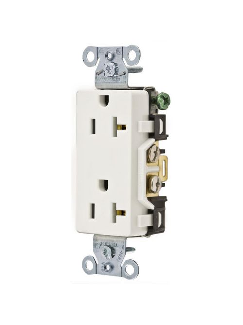 Hubbell Wiring Devices DR20WHI 20 Amp 125 Volt 2-Pole 3-Wire NEMA 5-20R White Decorator Straight Blade Receptacle Hubbell Wiring Devices DR20WHI 20 Amp 125 Volt 2-Pole 3-Wire NEMA 5-20R White Decorator Straight Blade Receptacle