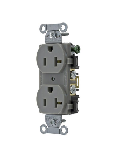 Hubbell Wiring Devices BR20GRY 20 Amp 125 Volt 2-Pole 3-Wire NEMA 5-20R Gray Nylon Straight Blade Duplex Receptacle Hubbell Wiring Devices BR20GRY 20 Amp 125 Volt 2-Pole 3-Wire NEMA 5-20R Gray Nylon Straight Blade Duplex Receptacle