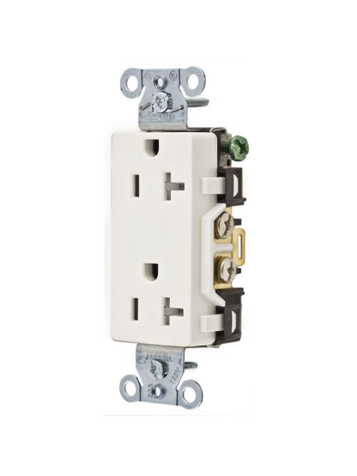 Hubbell Wiring Devices DR20WHITR 20 Amp 125 Volt 2-Pole 3-Wire NEMA 5-20R White Decorator Straight Blade Receptacle Hubbell Wiring Devices DR20WHITR 20 Amp 125 Volt 2-Pole 3-Wire NEMA 5-20R White Decorator Straight Blade Receptacle