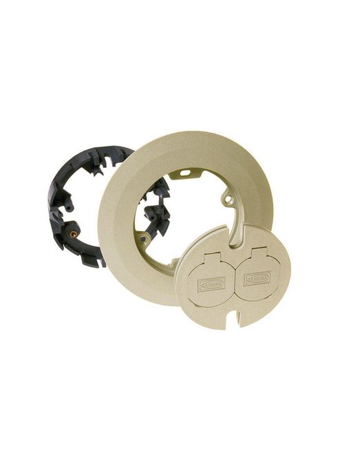 Product image for Raco 6260 Round Floor Box Cover Kit - Includes Nonmetallic Carpet Flange, Ivory Duplex Cover, and Adapter