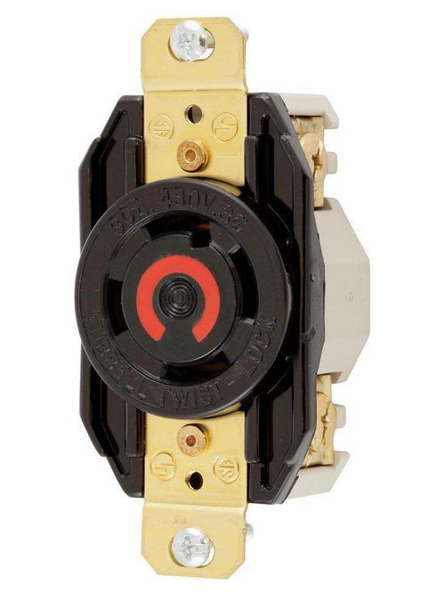 Hubbell Wiring Devices HBL2730 30 Amp 480 Volt 3-Pole 4-Wire NEMA L16-30R Black Single Flush Locking Receptacle Hubbell Wiring Devices HBL2730 30 Amp 480 Volt 3-Pole 4-Wire NEMA L16-30R Black Single Flush Locking Receptacle