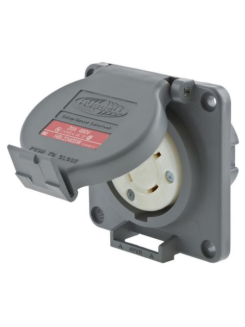 Hubbell Wiring Devices HBL2340SW Watertight Safety-Shroud 20 Amp 480 Volt Gray L8-20R Locking Device Receptacle Hubbell Wiring Devices HBL2340SW Watertight Safety-Shroud 20 Amp 480 Volt Gray L8-20R Locking Device Receptacle