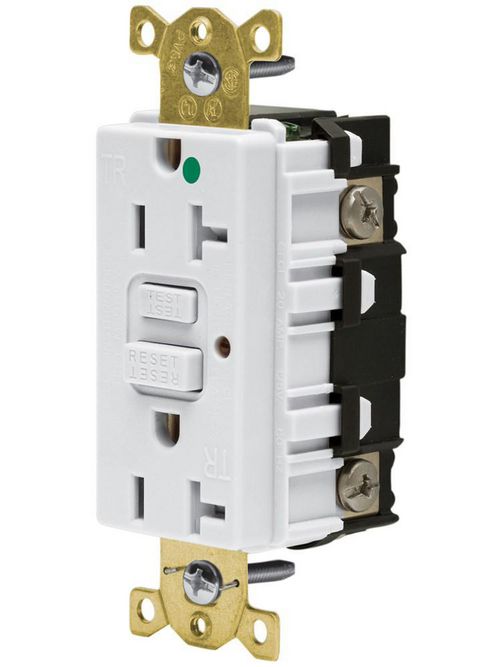 Product image for Hubbell Wiring Devices GFR8300HWTR 20 Amp 125 Volt 2-Pole 3-Wire NEMA 5-20R White GFCI Receptacle with LED Indicator