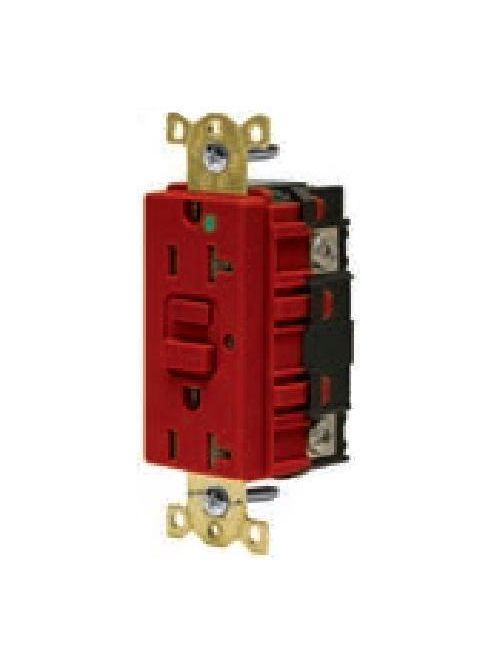 Product image for Hubbell Wiring Devices GFR8300HRTR 20 Amp 125 Volt 2-Pole 3-Wire NEMA 5-20R Red GFCI Receptacle with LED Indicator