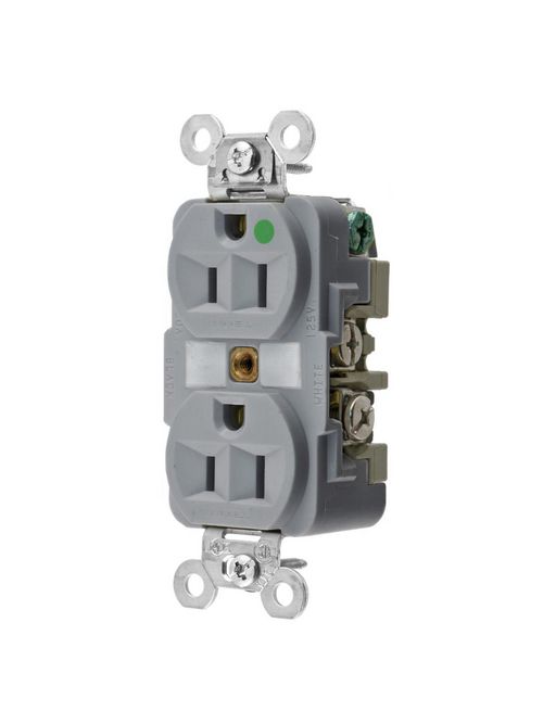 Hubbell Wiring Devices HBL8200GY 15 Amp 125 Volt 2-Pole 3-Wire NEMA 5-15R Gray Straight Blade Duplex Receptacle Hubbell Wiring Devices HBL8200GY 15 Amp 125 Volt 2-Pole 3-Wire NEMA 5-15R Gray Straight Blade Duplex Receptacle