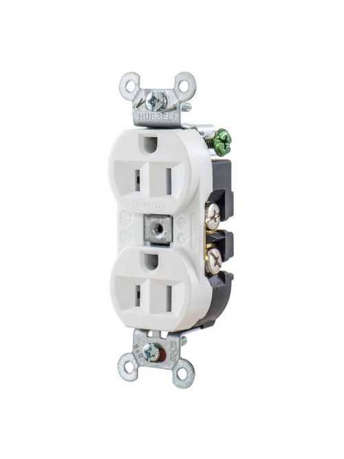 Hubbell Wiring Devices 5262W 15 Amp 125 Volt 2-Pole 3-Wire NEMA 5-15R White Straight Blade Duplex Receptacle Hubbell Wiring Devices 5262W 15 Amp 125 Volt 2-Pole 3-Wire NEMA 5-15R White Straight Blade Duplex Receptacle