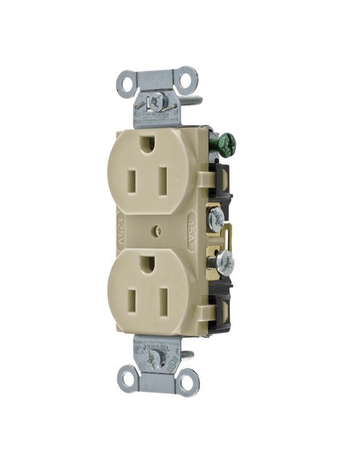 Hubbell Wiring Devices CR15I 15 Amp 125 Volt 2-Pole 3-Wire NEMA 5-15R Ivory Straight Blade Duplex Receptacle Hubbell Wiring Devices CR15I 15 Amp 125 Volt 2-Pole 3-Wire NEMA 5-15R Ivory Straight Blade Duplex Receptacle