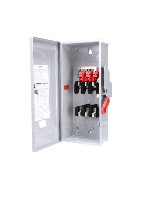 Siemens Industry HF363 480/600 VAC 250/600 VDC 100 Amp 3-Pole 3-Wire NEMA 1 Heavy Duty Fusible Safety Switch Siemens Industry HF363 480/600 VAC 250/600 VDC 100 Amp 3-Pole 3-Wire NEMA 1 Heavy Duty Fusible Safety Switch