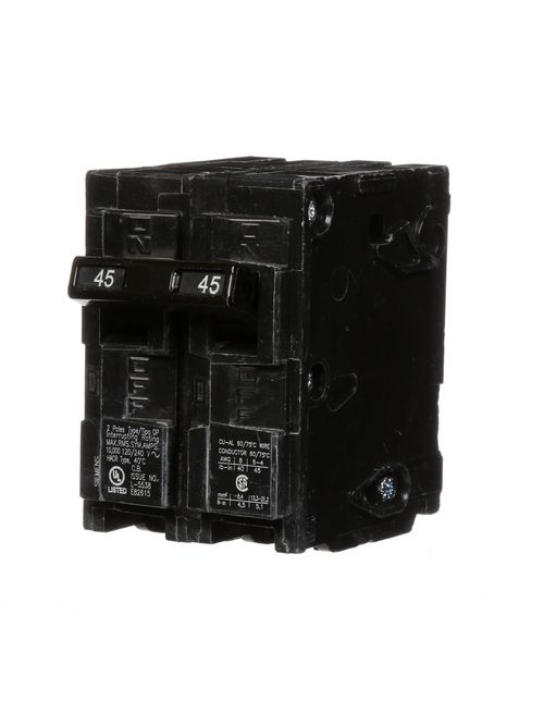 Siemens Industry Q245 2-Pole 120/240 VAC 45 Amp 10 kA Plug-In Common Trip Circuit Breaker Siemens Industry Q245 2-Pole 120/240 VAC 45 Amp 10 kA Plug-In Common Trip Circuit Breaker
