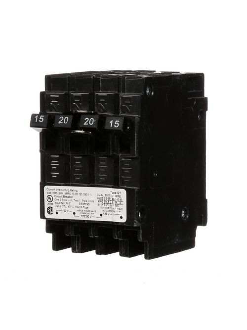 Siemens Industry Q21520CT 1/2-Pole 120/240 VAC 15/20 Amp 10 kA Plug-In Common Trip Quadplex Circuit Breaker Siemens Industry Q21520CT 1/2-Pole 120/240 VAC 15/20 Amp 10 kA Plug-In Common Trip Quadplex Circuit Breaker