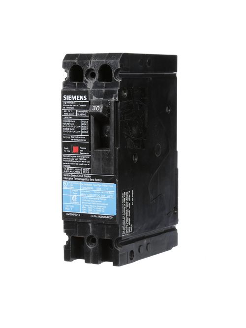Siemens Industry ED42B030 2-Pole 30 Amp 480 VAC 18 kA Circuit Breaker Lug Siemens Industry ED42B030 2-Pole 30 Amp 480 VAC 18 kA Circuit Breaker Lug