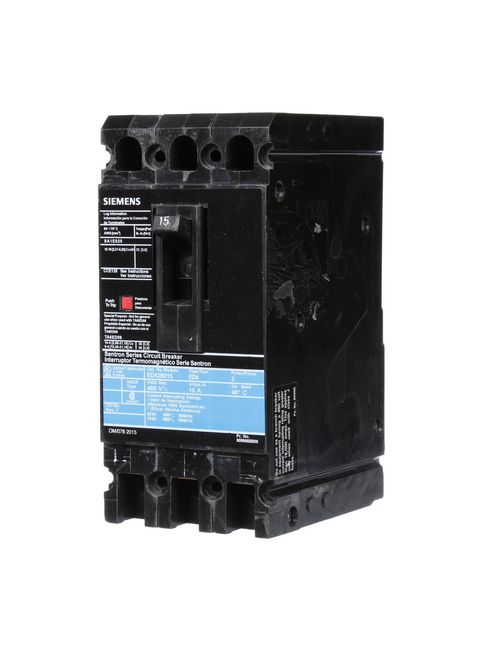 Siemens Industry ED43B015 3-Pole 15 Amp 480 VAC 18 kA Circuit Breaker Lug Siemens Industry ED43B015 3-Pole 15 Amp 480 VAC 18 kA Circuit Breaker Lug