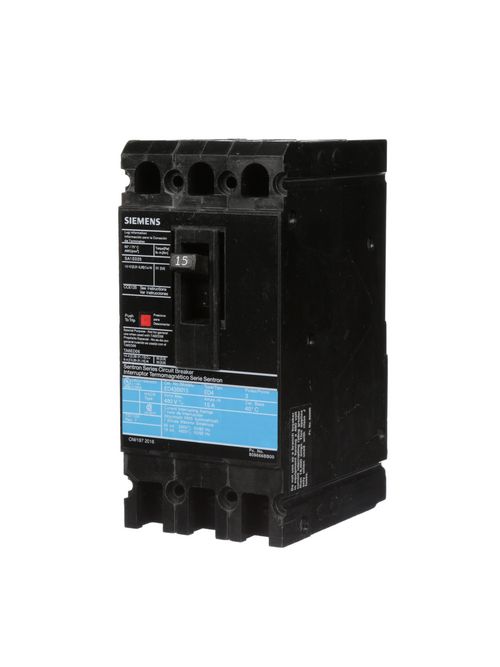 Siemens Industry ED43B015L 3-Pole 15 Amp 480 VAC 18 kA Circuit Breaker Lugs Siemens Industry ED43B015L 3-Pole 15 Amp 480 VAC 18 kA Circuit Breaker Lugs