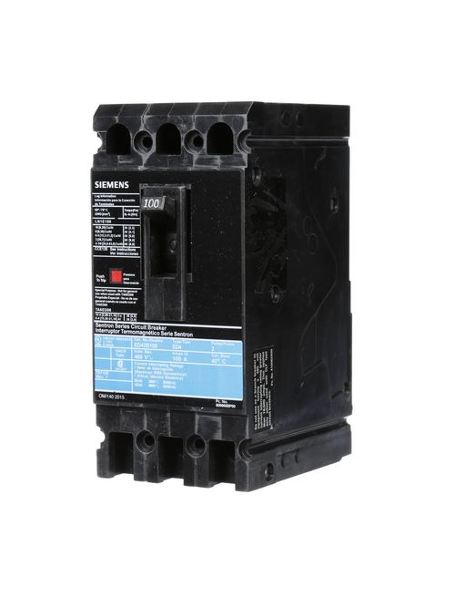 Siemens Industry ED43B100L 3-Pole 100 Amp 480 VAC 18 kA Circuit Breaker Lugs Siemens Industry ED43B100L 3-Pole 100 Amp 480 VAC 18 kA Circuit Breaker Lugs