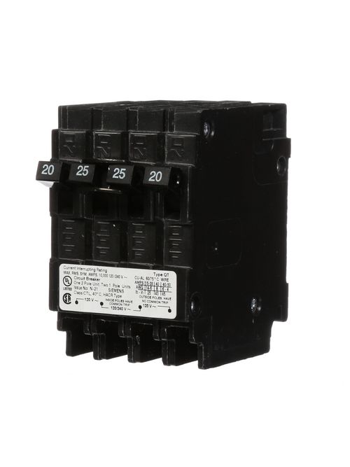 Siemens Industry Q22025CT 1/2-Pole 120/240 VAC 20/25 Amp 10 kA Plug-In Common Trip Triplex Molded Case Circuit Breaker Siemens Industry Q22025CT 1/2-Pole 120/240 VAC 20/25 Amp 10 kA Plug-In Common Trip Triplex Molded Case Circuit Breaker