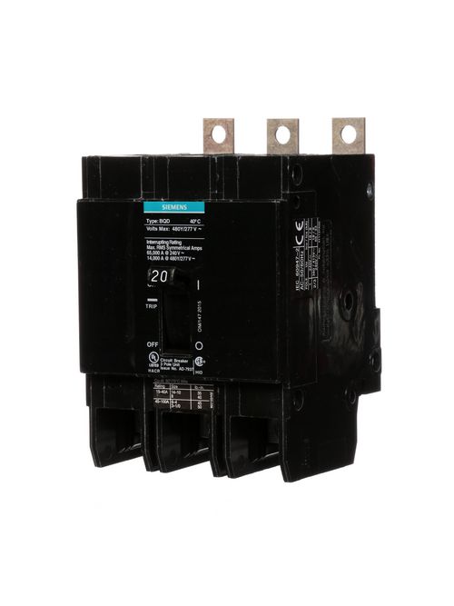 Siemens Industry BQD320 3-Pole 20 Amp 480 VAC 14 kA Molded Case Circuit Breaker Siemens Industry BQD320 3-Pole 20 Amp 480 VAC 14 kA Molded Case Circuit Breaker