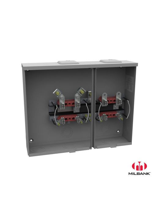 Milbank U8212-XL 300 VAC 4-Terminal 1-Phase 2-Position Ringless Overhead/Underground End Wireway with Bypass Meter Socket Milbank U8212-XL 300 VAC 4-Terminal 1-Phase 2-Position Ringless Overhead/Underground End Wireway with Bypass Meter Socket
