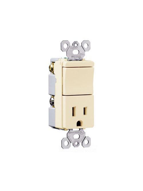 Product image for Pass & Seymour TM818-LACC 15 Amp 120/125 VAC 1-Pole NEMA 5-15R Light Almond Decorator Combination Switch/Receptacle