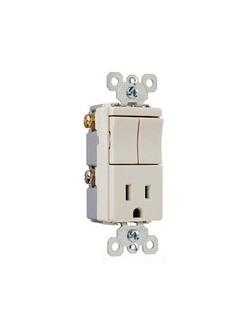 Product image for Pass & Seymour TM8118-LACC 15 Amp 120/125 VAC 1-Pole NEMA 5-15R Light Almond Decorator Combination Switch/Receptacle