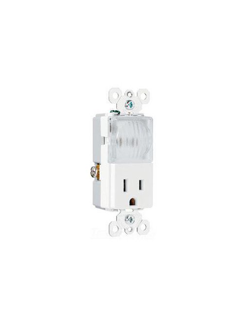 Product image for Pass & Seymour TM8-HWLWCC 15 Amp 120/125 VAC NEMA 5-15R White Decorator Combination Hallway Light and Receptacle